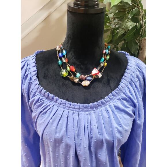 Calvin Klein Womens Blue Solid 100% Cotton Scoop Neck Long Sleeve Top Blouse S - Picture 2 of 11